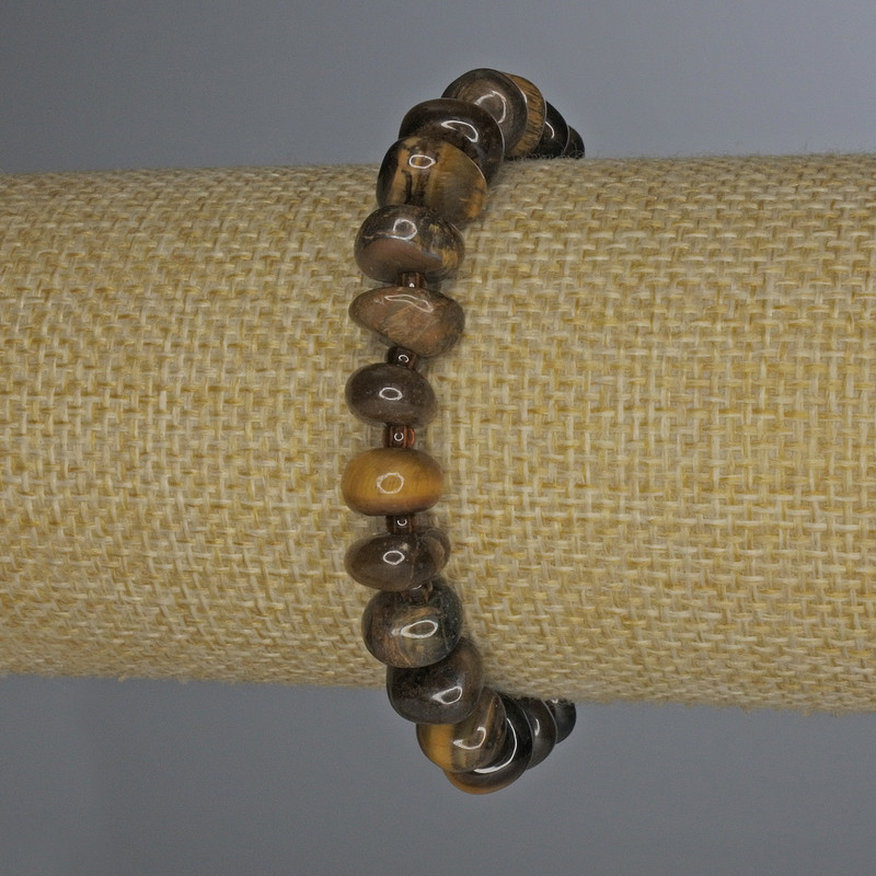 Tiger's Eye Bracelet, tumbled 8-10x5mm+-, length 18cm+- with 3mm+- seed beads, stretch