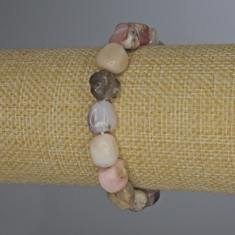 Pink Opal Bracelet, tumbled, diameter 8-12x10mm+-, length 18cm+-, stretch