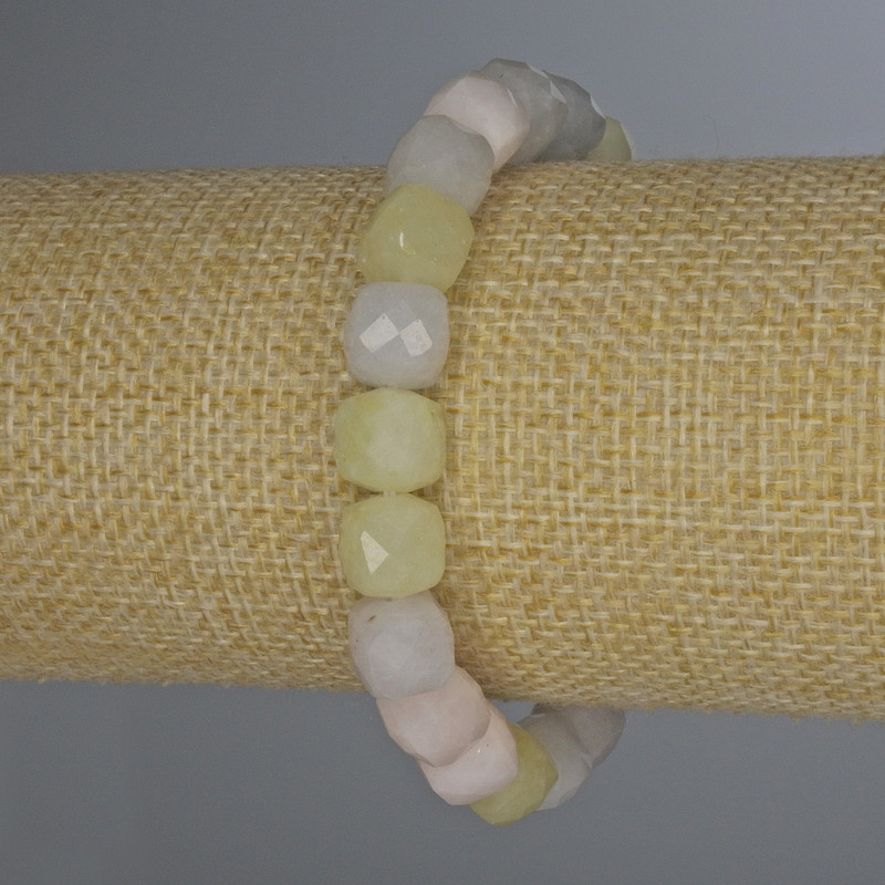 Morganite Bracelet, Faceted Cube, Diameter 9x9mm+-, Length 18cm+- Stretch