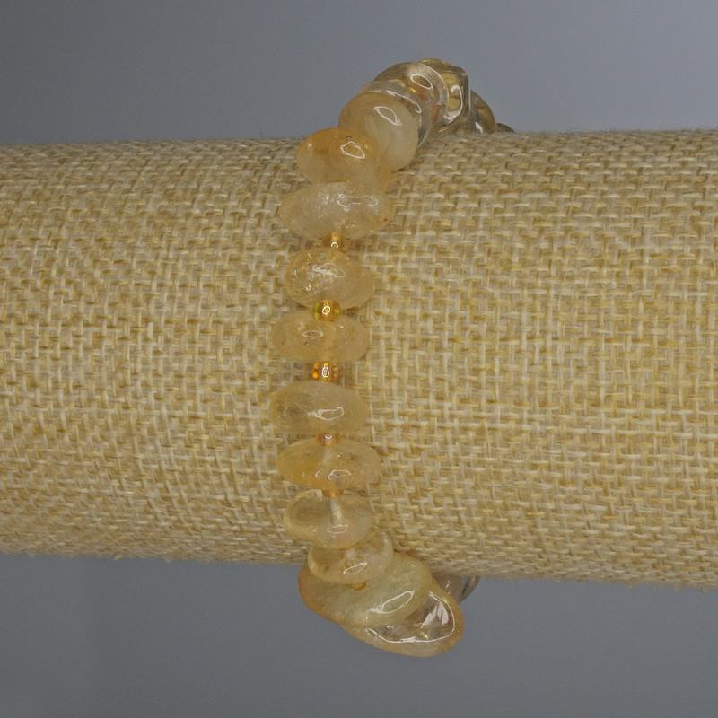 Citrine Tumbled Bracelet 9-16x5mm+- with 3mm+/- Seed Beads, length 18cm+/- stretch