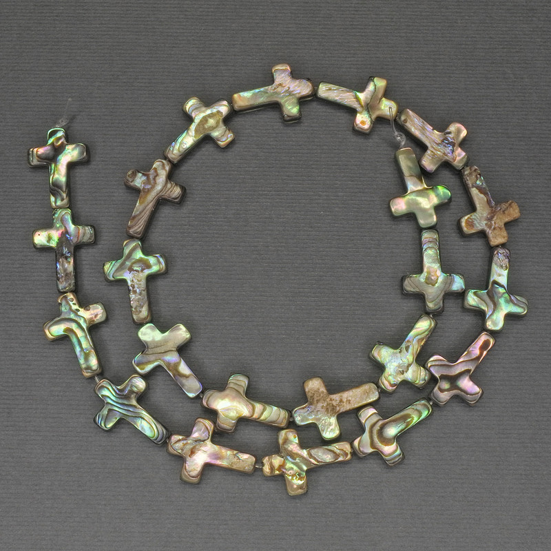 Haliotis Cross Beads 18×12 mm, on thread, 40 cm approx