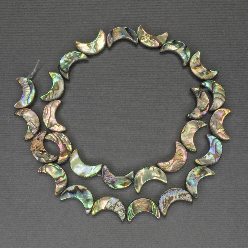 Haliotis Moon-shaped Beads, diameter 15mm±, length 39cm±, on nylon thread