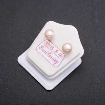 Stud Earrings River Pearls Silver Clasp, diameter 7-8mm, peach colour