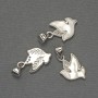 Mother-of-Pearl Bird Pendant, White Rhinestones, Silver-Tone Metal, Diameter 17x11mm+/-, Length 20mm+