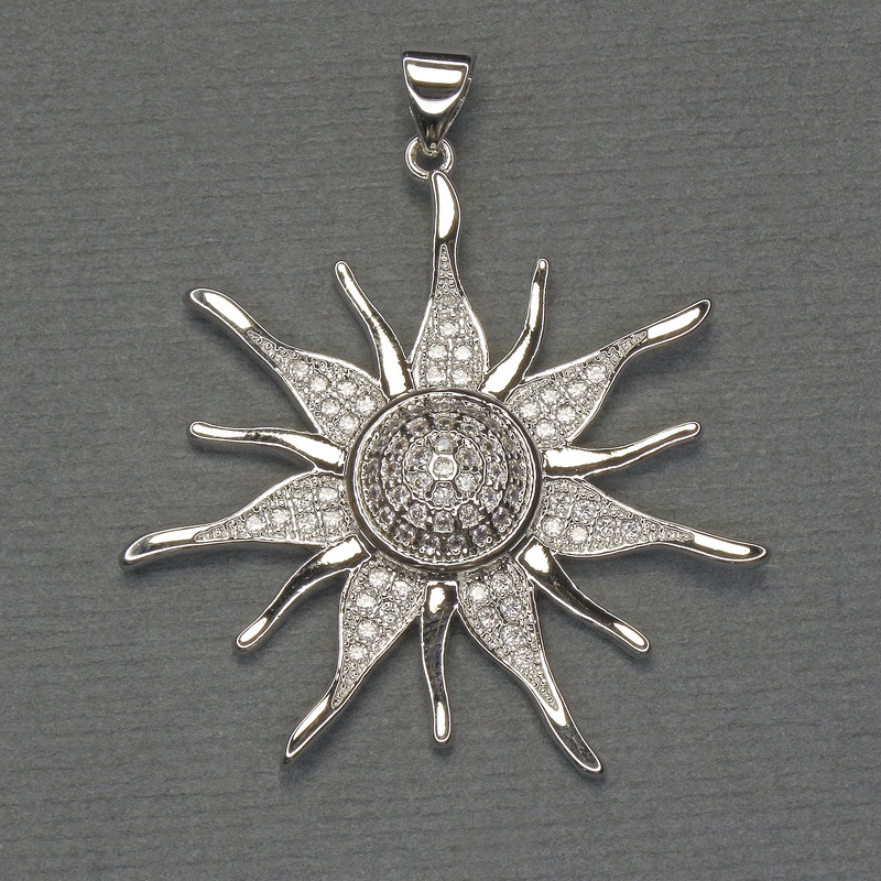 Star Pendant White Rhinestones Silver-Tone Metal, diameter 33mm+/-, length 40mm+