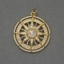 Pendant Compass Rose White Rhinestones Gold-Tone Metal, Diameter 25mm+/-, Length 30mm+