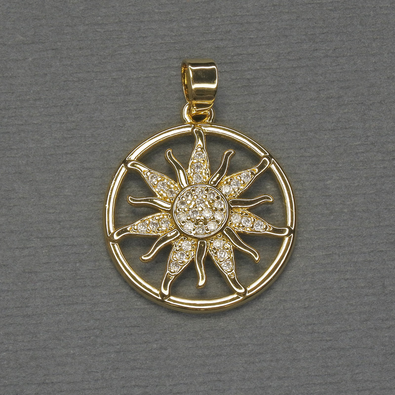 Pendant Star White Rhinestones Gold-Tone Metal, diameter 20mm+-, length 27mm+