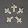 Pendant Mother-of-Pearl Cross 30x20x15mm+- White Rhinestones Silver-Tone Metal