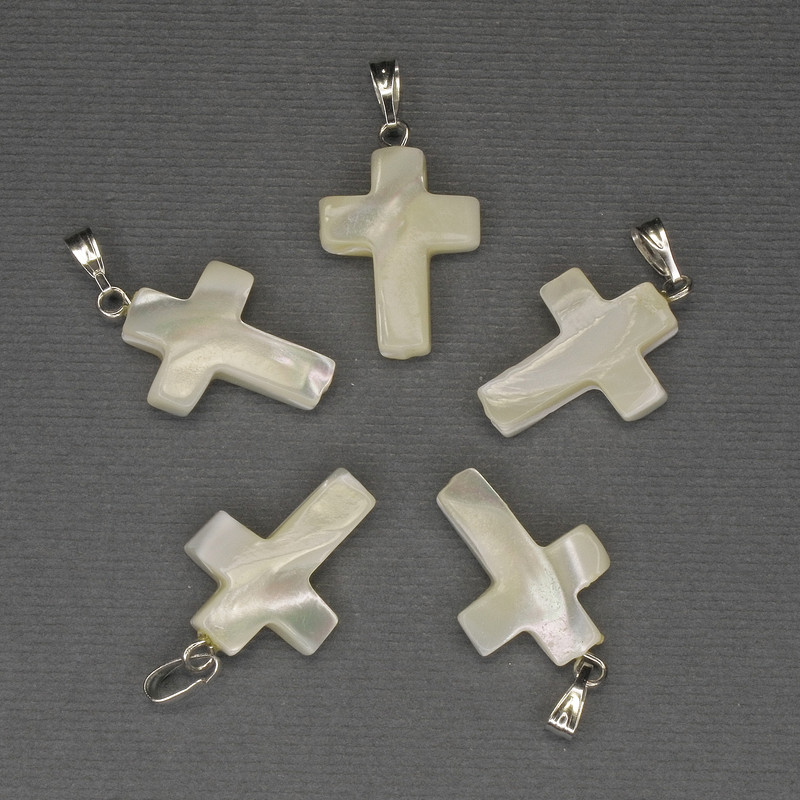 Pendant Mother-of-Pearl Cross 30x20x15mm+- Silver-Tone Metal
