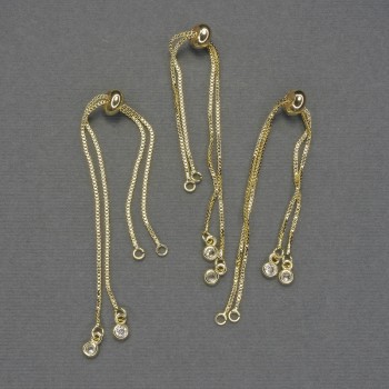 Slider Bracelet Base, 22cm+/- Length, White Rhinestones, Gold-tone Metal