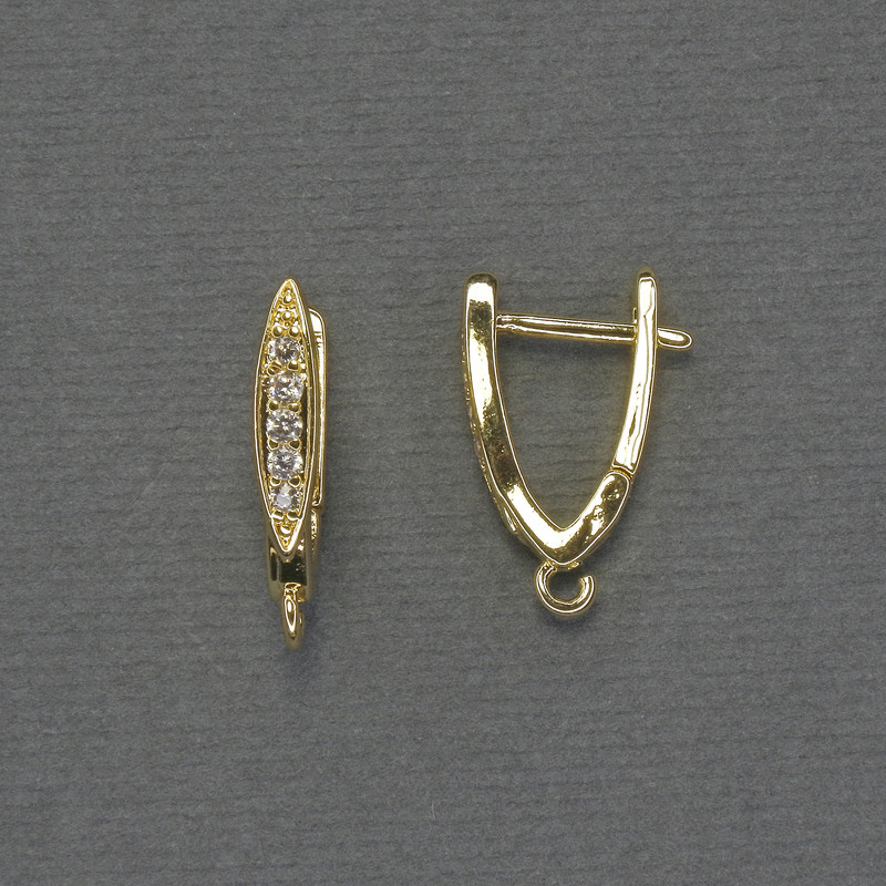 Earring Hooks White Rhinestones Gold-Tone Metal 19x3.5mm+ - Pair