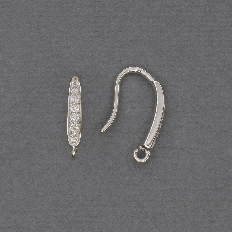 Earring Hooks White Rhinestones Silver-Tone Metal 17x2.5mm+ - Pair