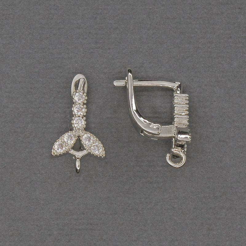 Earring Hooks White Rhinestones Silver-Tone Metal 16x3x9mm+ - Pair