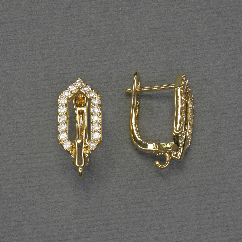 Earring Hooks White Rhinestones Gold-Tone Metal 17x8mm+ - Pair