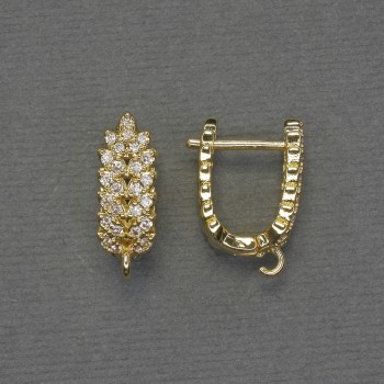 Earring Hooks White Rhinestones Gold-Tone Metal 18x6.5mm+ - Pair