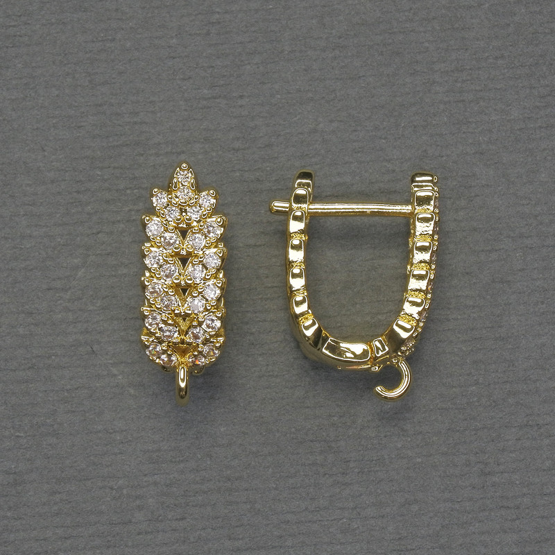 Earring Hooks White Rhinestones Gold-Tone Metal 18x6.5mm+ - Pair