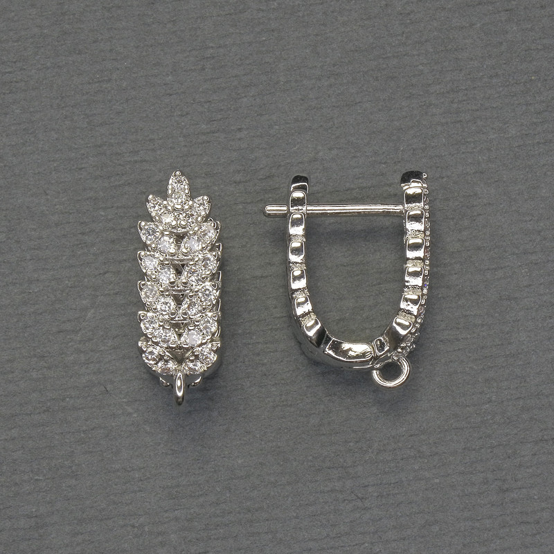 Ear Wires for Earrings, White Rhinestones, Silver-tone Metal, 18x6.5mm+ - Pair