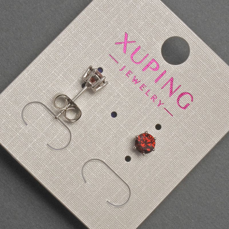 Xuping Stud Earrings with Red Crystal, Diameter 5mm +/- Rhodium