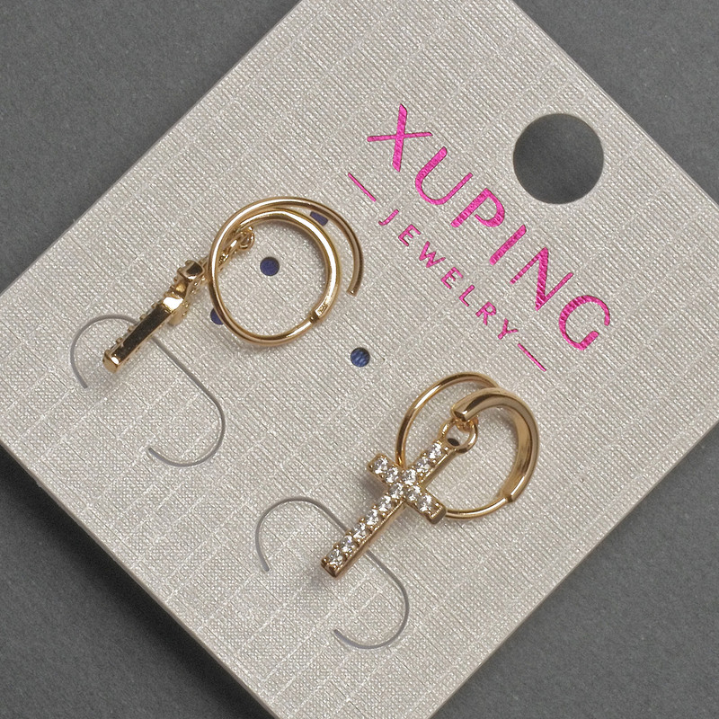 Xuping Cross Earrings with White Rhinestones, Diameter 7x12mm+-, Length 23mm+- 18K Gold Plating