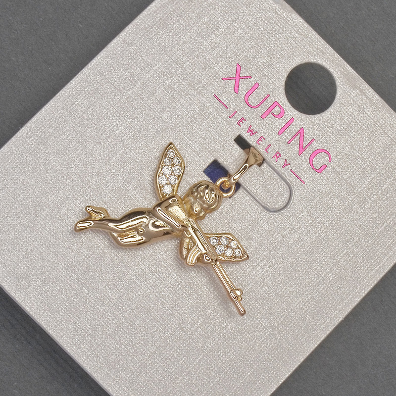 Xuping Cupid Pendant with White Rhinestones, Diameter 24mm+/-, Length 27mm+/- 18K Gold Plating