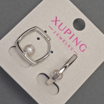 Xuping Earrings with Majorca Pearl Bead, diameter 6mm+-, length 18mm+- Rhodium
