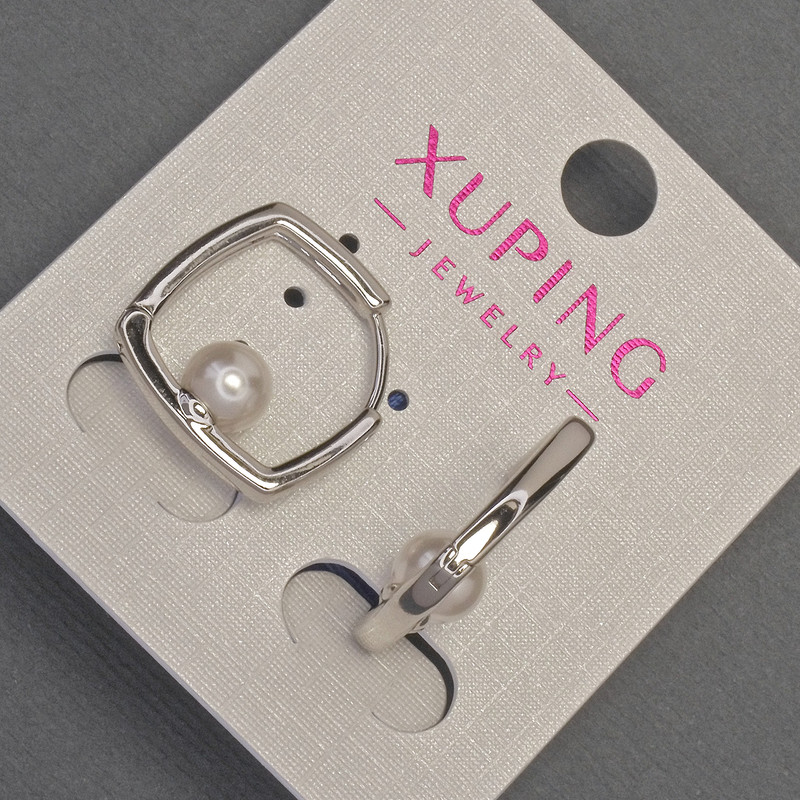 Xuping Earrings with Majorca Pearl Bead, diameter 6mm+-, length 18mm+- Rhodium
