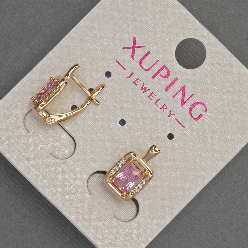 Xuping Earrings with White Rhinestones and Pink Crystal, diameter 8mm+-, length 14mm+- 18K Gold Plated