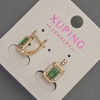 Xuping Earrings with White Rhinestones and Green Crystal, diameter 8mm+-, length 14mm+- 18K Gold Plated