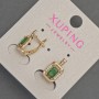 Xuping Earrings with White Rhinestones and Green Crystal, diameter 8mm+-, length 14mm+- 18K Gold Plated