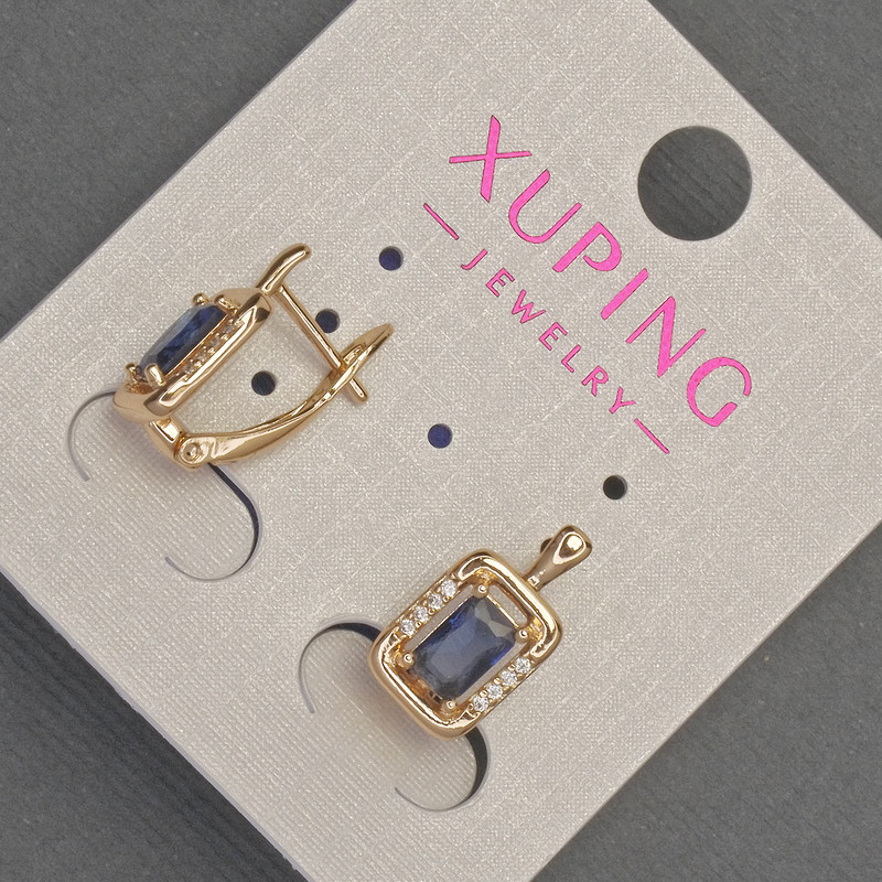 Xuping Earrings with White Rhinestones and Blue Crystal, Diameter 8mm+/-, Length 14mm+/- 18K Gold Plating