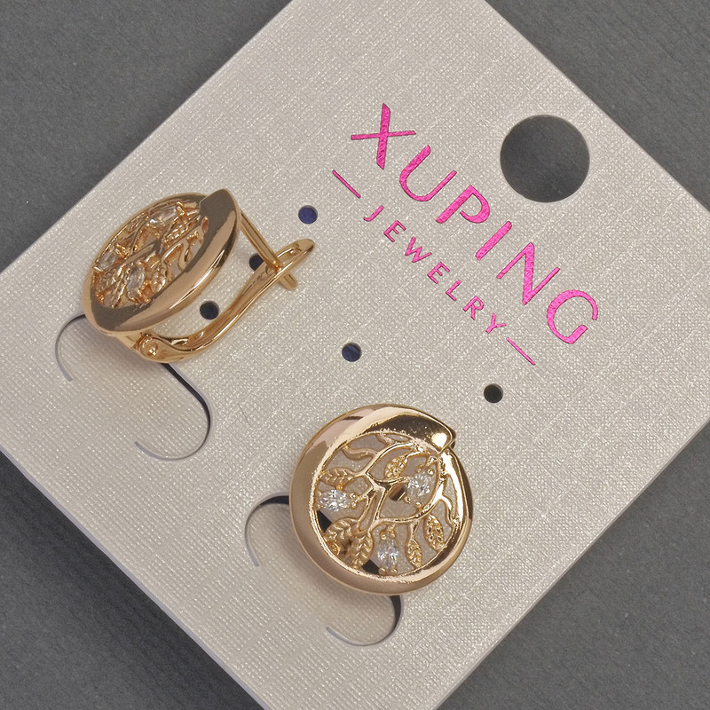 Xuping Earrings with White Rhinestones, Diameter 14mm+-, Length 14mm+- 18K Gold Plating