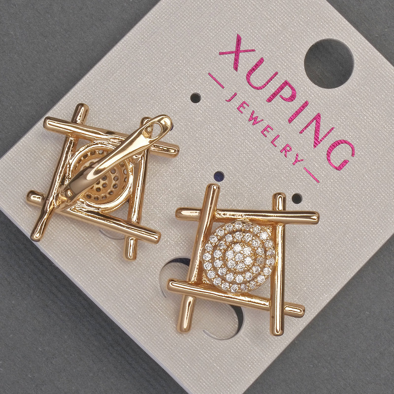Xuping Earrings with White Rhinestones, Diameter 22mm+-, Length 22mm+- 18K Gold Plating