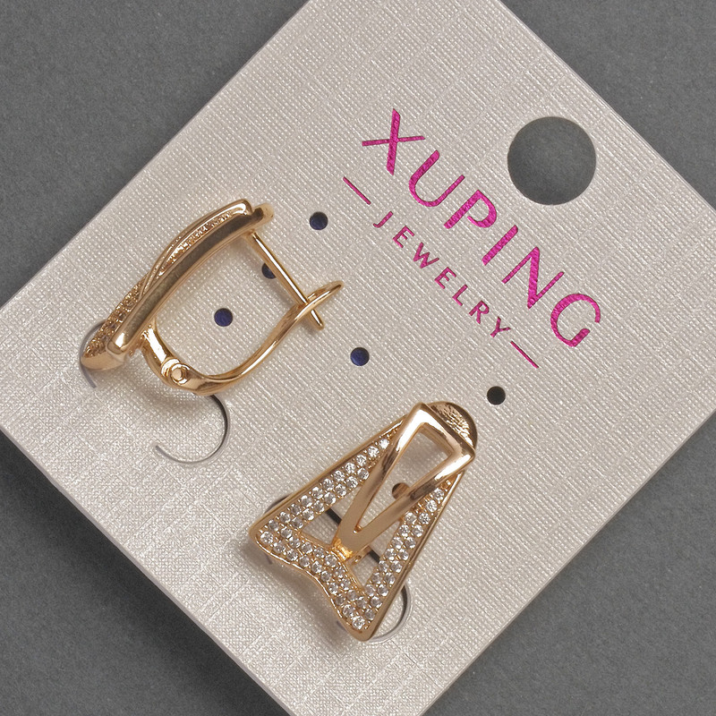 Xuping Earrings with White Rhinestones, Diameter 8-12mm+-, Length 18mm+- 18K Gold Plating