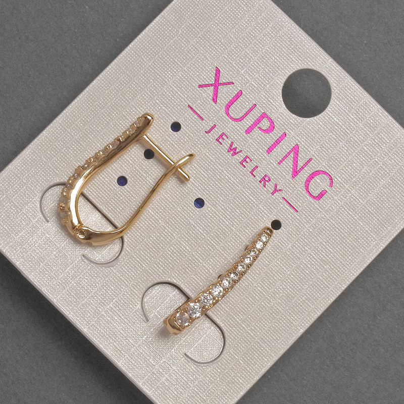 Xuping Earrings with White Rhinestones, Diameter 2mm+-, Length 20mm+- 18K Gold Plated