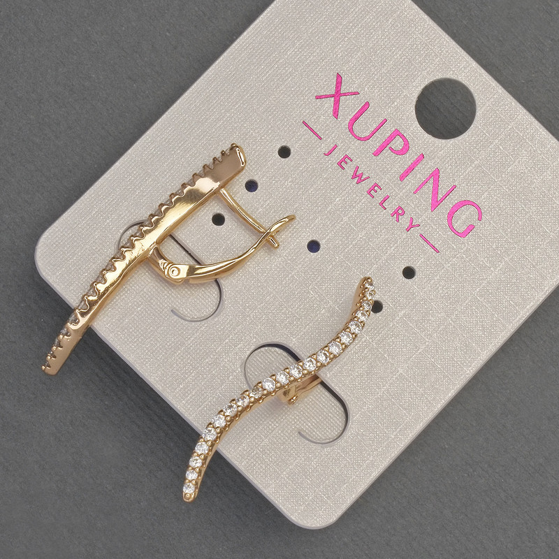 Xuping Earrings with White Rhinestones, Diameter 2mm+-, Length 34mm+- 18K Gold Plated