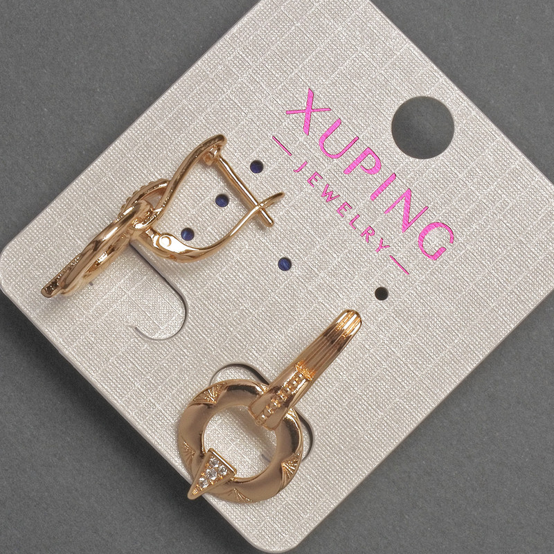Xuping Earrings with White Rhinestones, Diameter 14mm+-, Length 28mm+- 18K Gold Plated