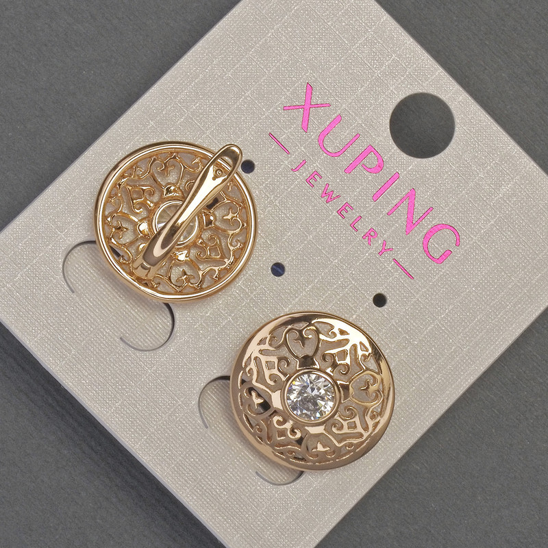 Xuping Earrings with White Rhinestones, Diameter 17mm+-, Length 17mm+- 18K Gold Plated