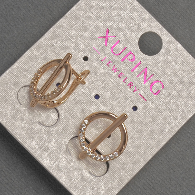 Xuping Earrings with White Rhinestones, Diameter 14mm+/-, Length 18mm+/- 18K Gold Plating