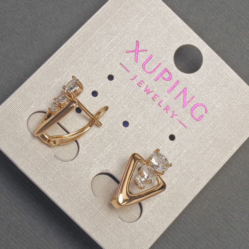 Xuping Earrings with White Rhinestones, Diameter 10mm+/-, Length 16mm+/- 18K Gold Plating