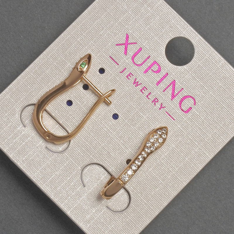Xuping Earrings with White Rhinestones, Diameter 5mm+/-, Length 22mm+/- 18K Gold Plating