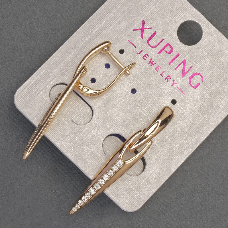 Xuping Earrings with White Rhinestones, diameter 6mm+-, length 38mm+- 18K Gold Plated