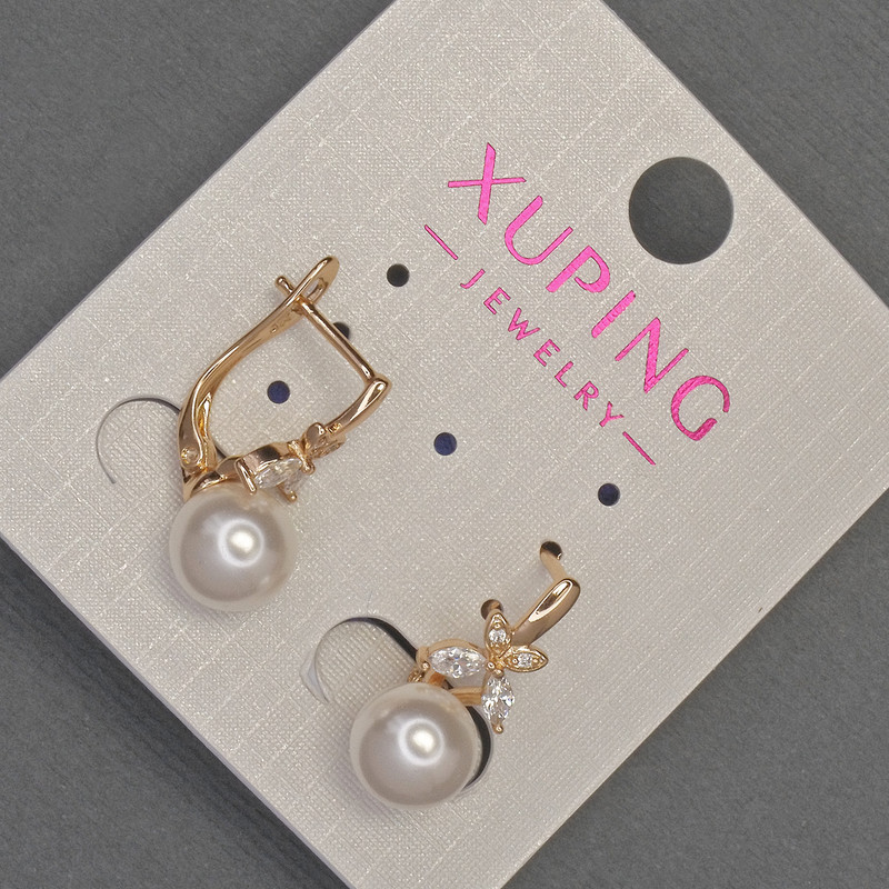 Xuping Earrings with White Rhinestones and Majorica Pearl, Diameter 8mm+-, Length 18mm+- 18K Gold Plated