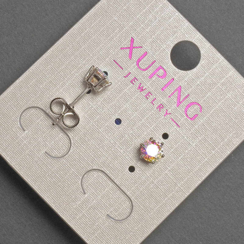 Xuping Stud Earrings with Rainbow Crystal, Diameter 5mm +/- Rhodium