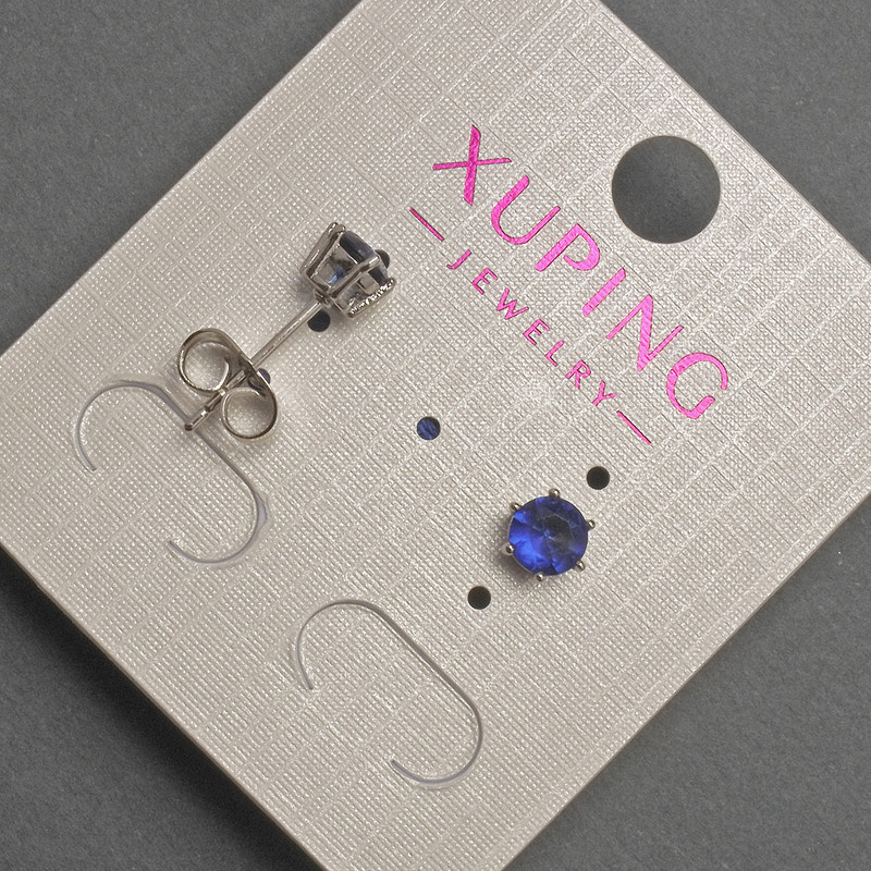 Xuping Stud Earrings with Blue Crystal, Diameter 5mm +/- Rhodium