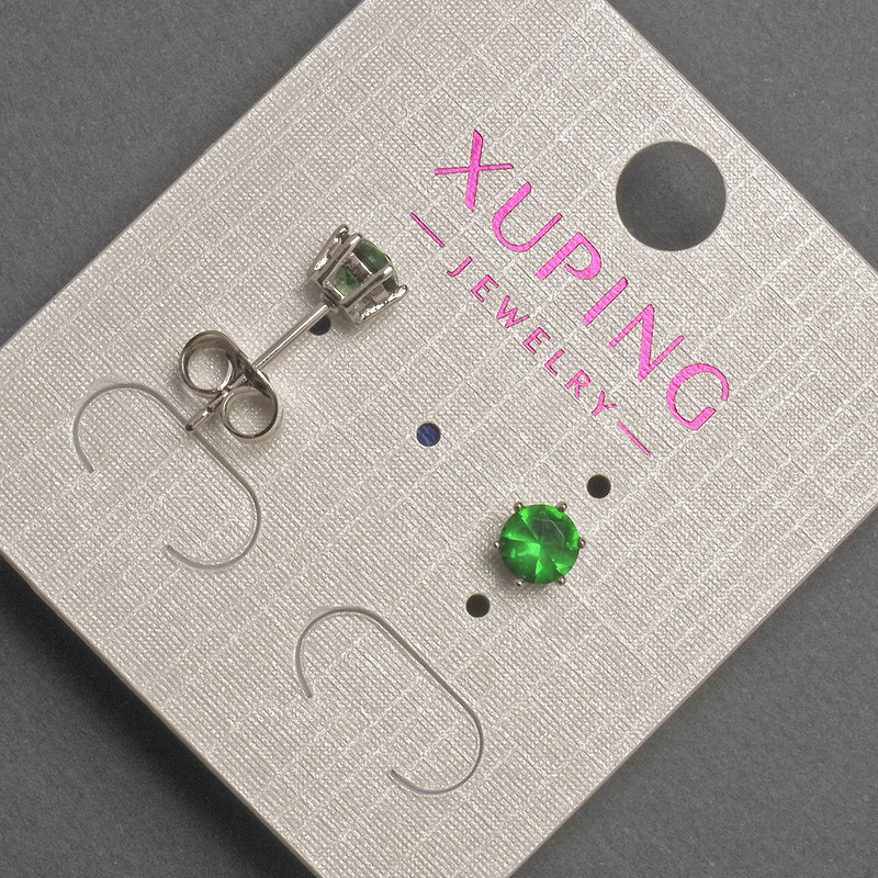Xuping Stud Earrings with Green Crystal, Diameter 5mm +/- Rhodium