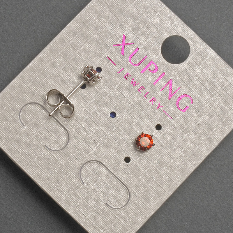 Xuping Stud Earrings with Red Crystal, Diameter 4mm +/- Rhodium