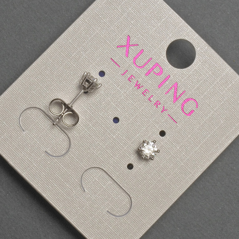 Xuping Stud Earrings with White Crystal, Diameter 4mm +/- Rhodium