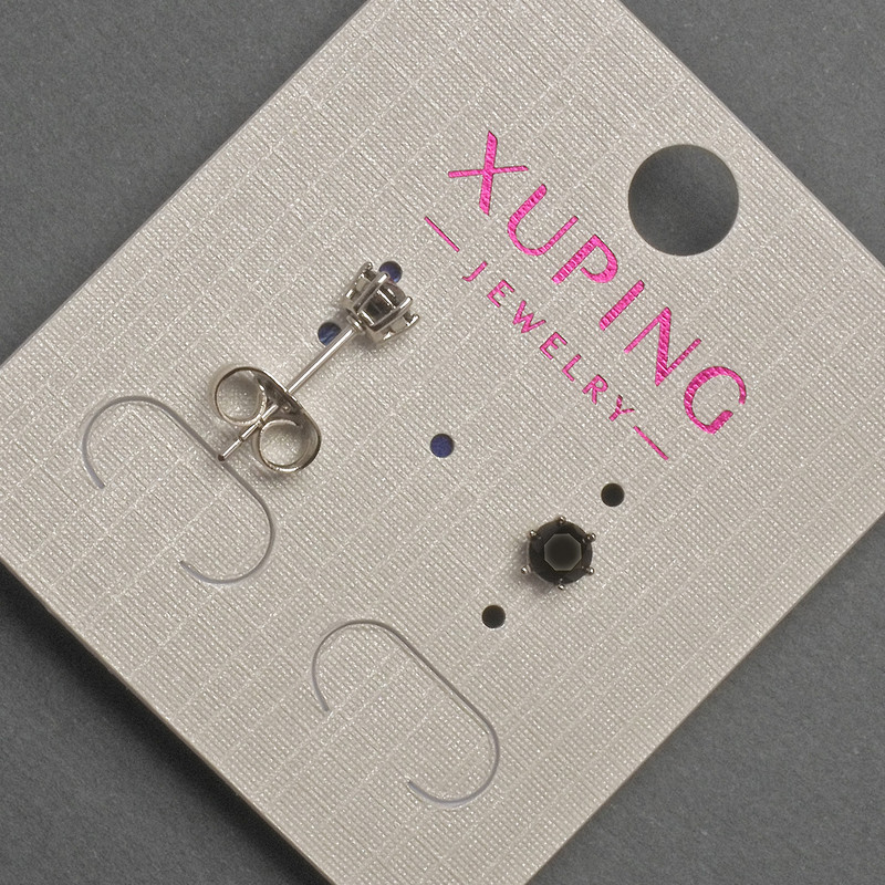 Xuping Stud Earrings with Black Crystal, Diameter 4mm +/- Rhodium