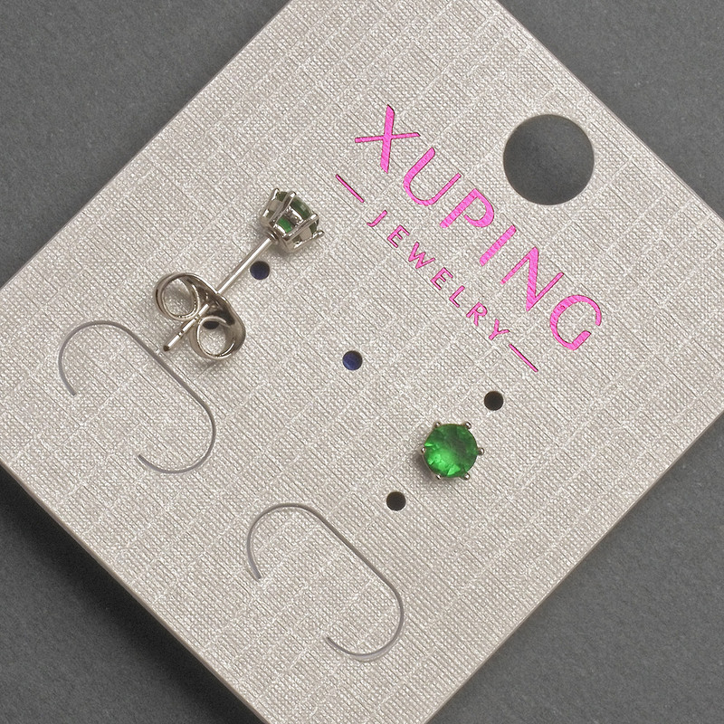 Xuping Stud Earrings with Green Crystal, Diameter 4mm +/- Rhodium