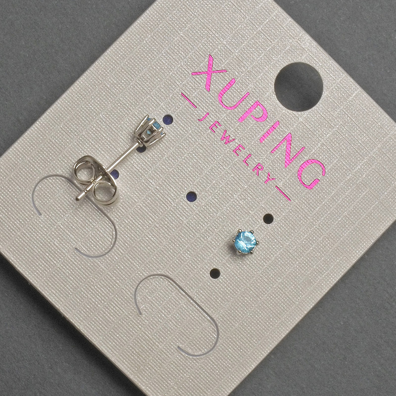 Xuping Stud Earrings with Blue Crystal, Diameter 3mm +/- Rhodium